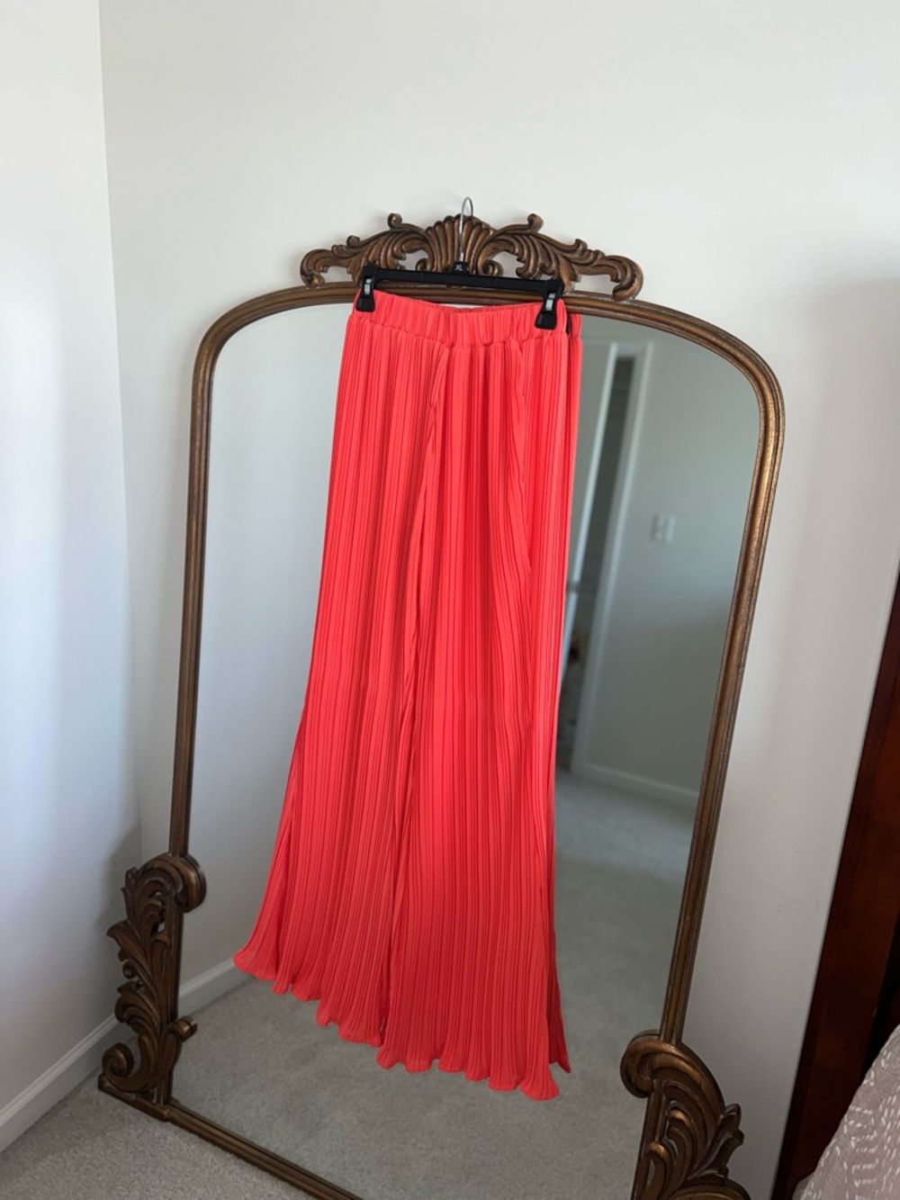 Pleated Wide Leg Palazzo Pants - Coral